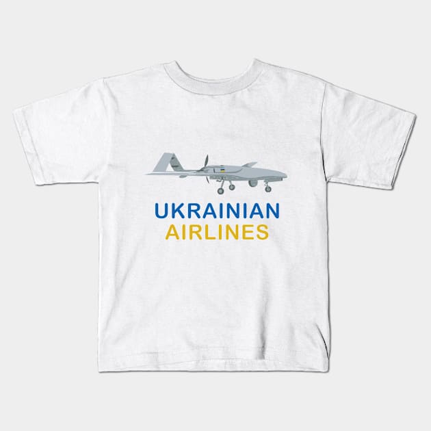 Bayraktar TB2 Airplane Turkish Drone with Ukrainian Flag Kids T-Shirt by Ukraine Prints